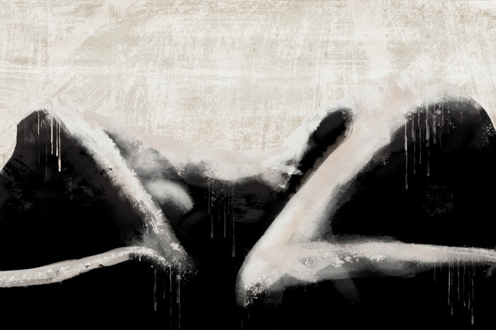 Nu féminin abstrait dans des tons de beige et de noir