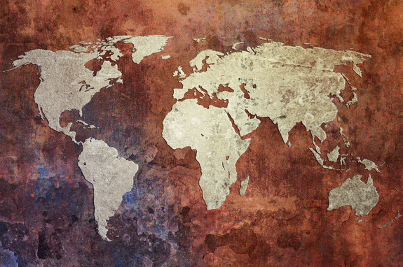 Carte du monde vintage avec effet papier vieilli