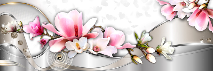 Une composition élégante de magnolias roses sur fond métallique