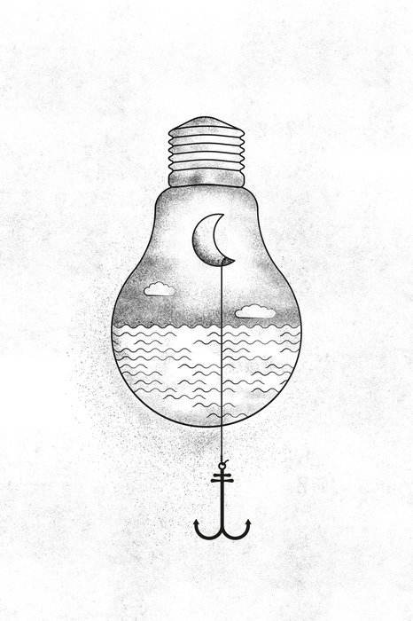 Ampoule abstraite avec ancre et lune