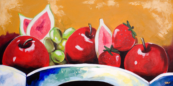 Fruits sur fond jaune dans un style pictural