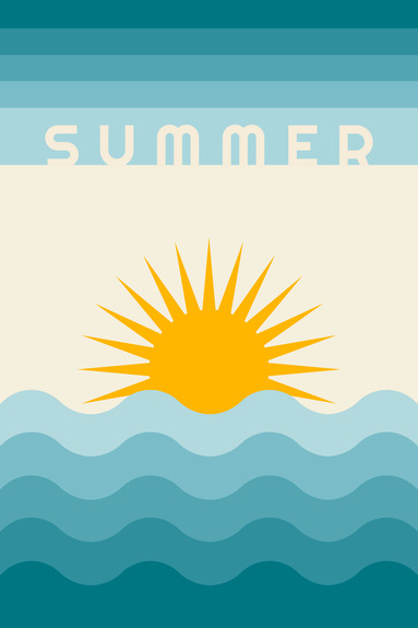 Lever de soleil graphique de style rétro sur la mer