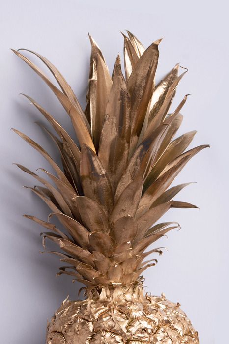 Le sommet d'un ananas doré sur un fond clair