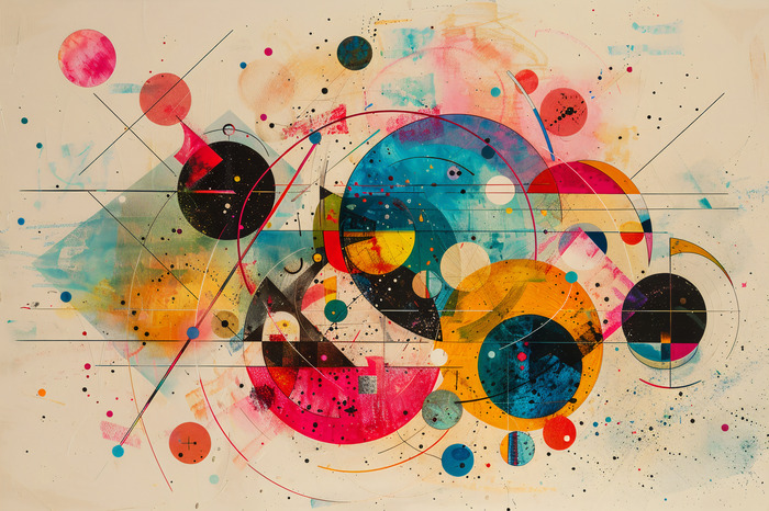 Une abstraction colorée composée de cercles, inspirée par l'œuvre de kandinsky.