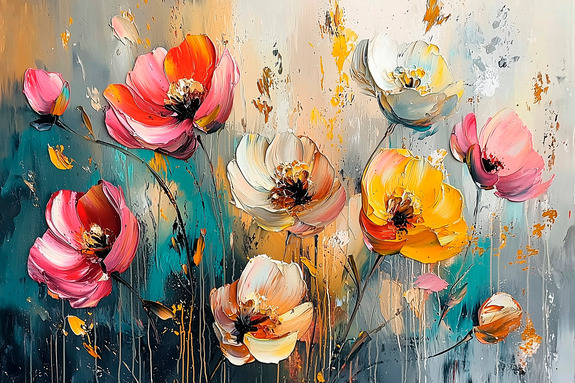 Fleurs expressives dans le style de la peinture à l&#39;huile