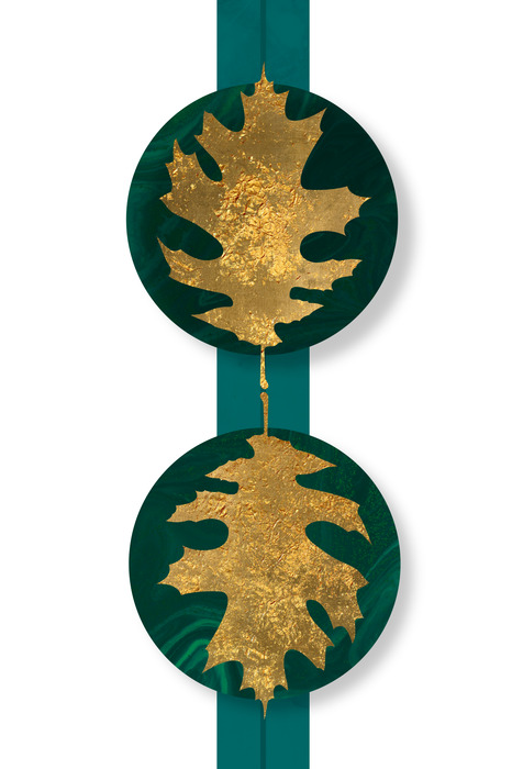 Feuilles dorées sur des formes rondes et vertes