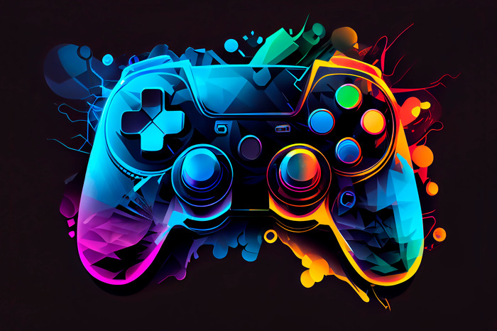 Manette de jeu colorée sur fond noir