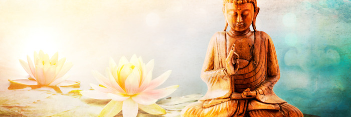 Bouddha méditant près de fleurs de lotus