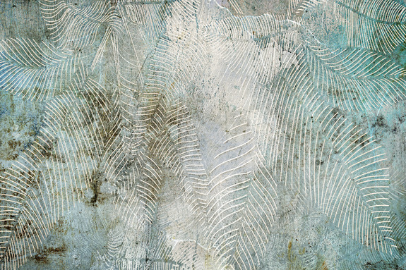 Motif botanique avec des feuilles sur fond béton