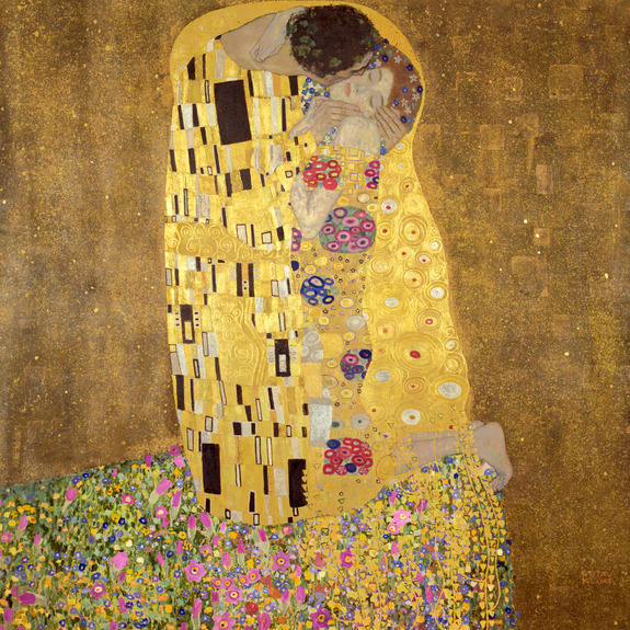 Un couple d&#39;amoureux enlacés, emplis d&#39;or