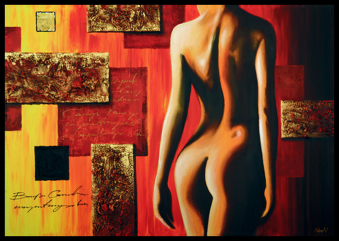 Silhouette nue d'une femme sur un fond géométrique