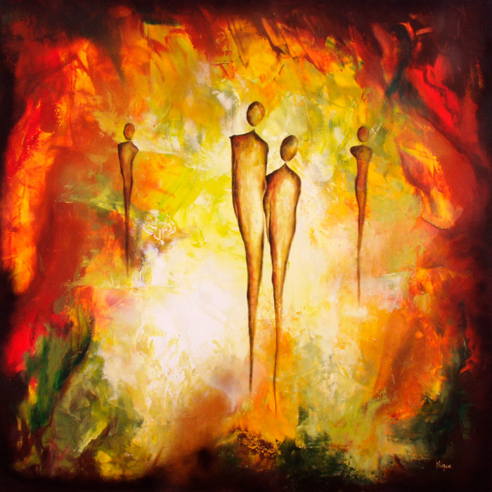 Figures abstraites dans une aura jaune-orange