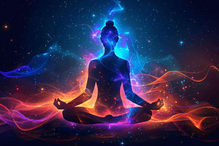 Une figure en méditation imprégnée d'énergie cosmique