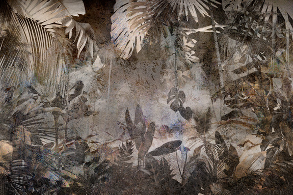 Feuilles tropicales sur une surface texturée vieillie