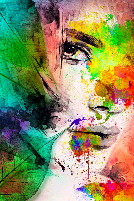 Visage coloré d'une femme artiste