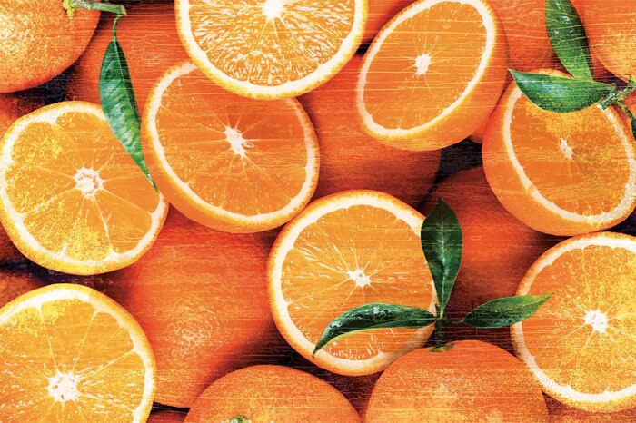 Oranges juteuses avec feuilles