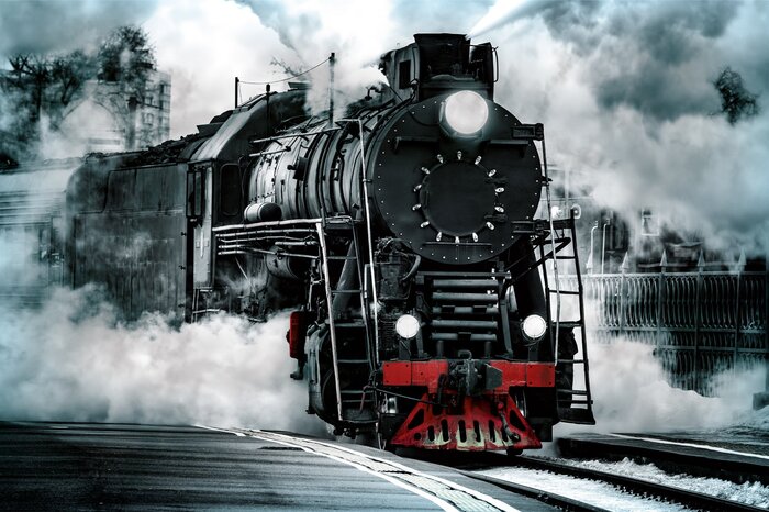 Une locomotive dans un épais brouillard