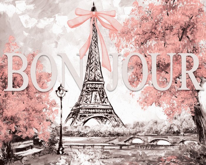 La tour eiffel entourée d'arbres en fleurs