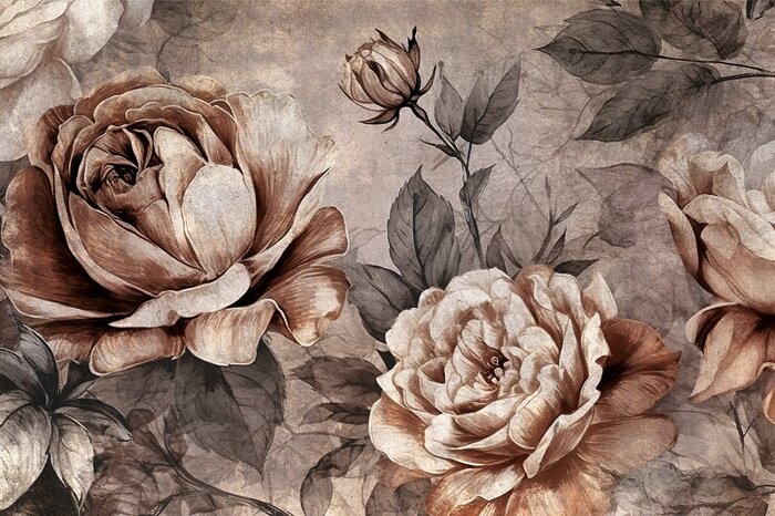 Roses stylisées avec des feuilles dans un style rétro