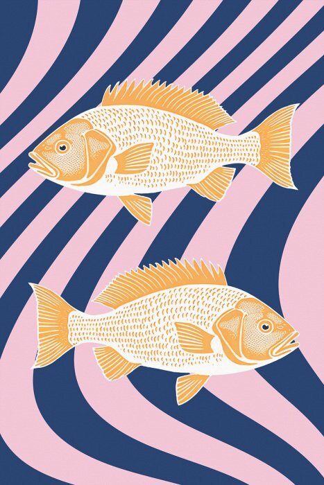 Poisson abstrait sur fond rayé