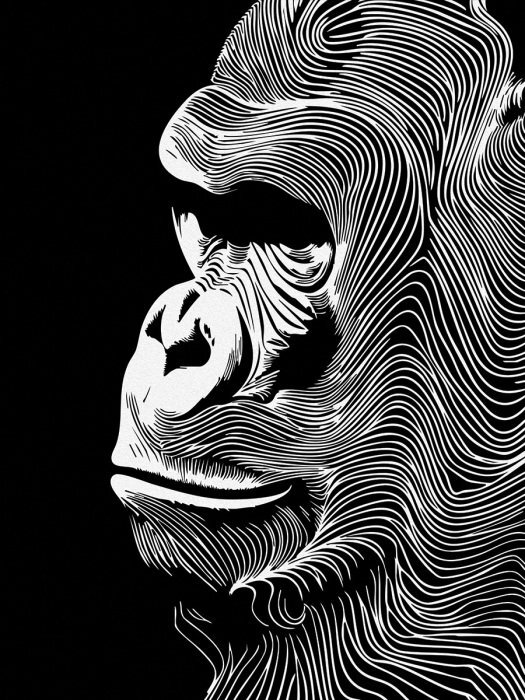 Rythmes de la nature dans la silhouette d'un gorille