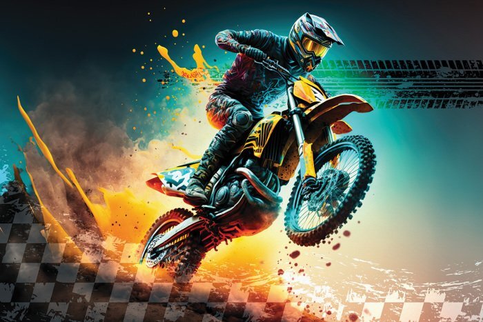 Portrait dynamique d'un homme à moto