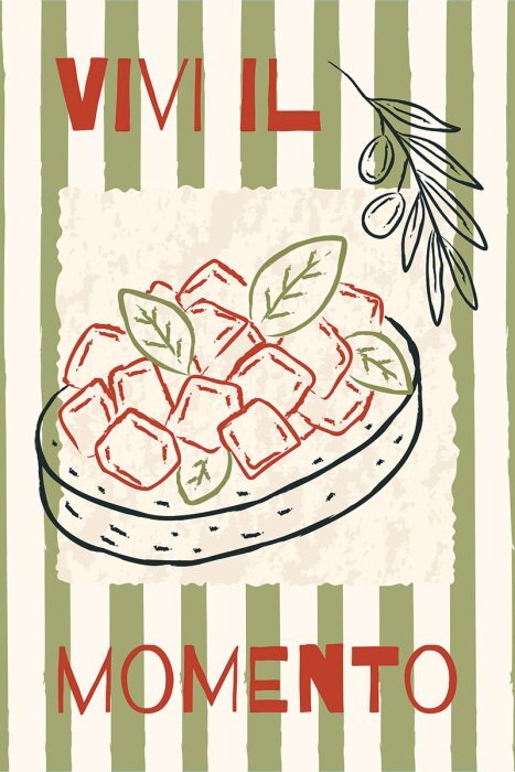 Salade de tomates d'été sur fond rayé