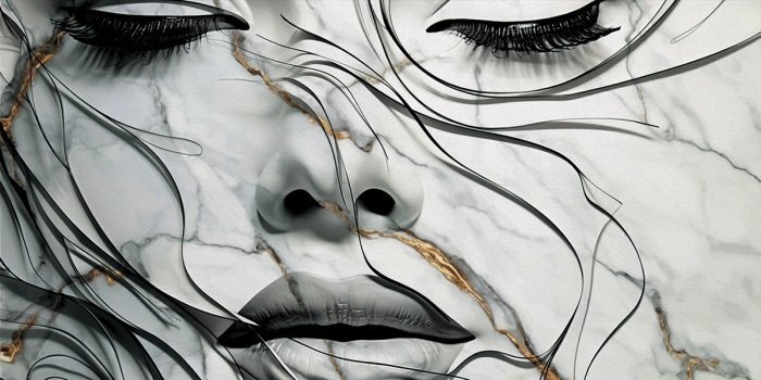 Portrait artistique d'une femme aux veines de marbre