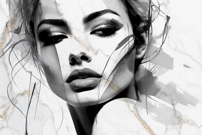 Portrait monochrome à l'aquarelle d'une femme