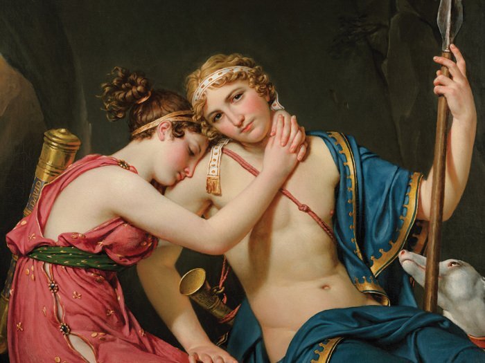 Une jeune fille blottie contre un jeune guerrier