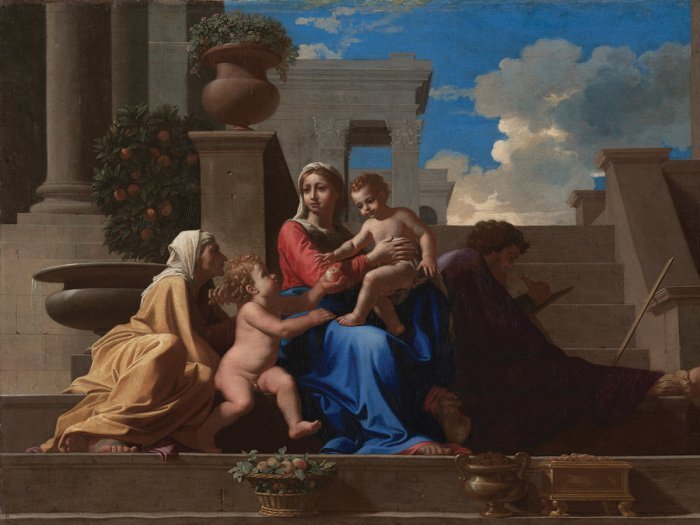 Scène familiale avec de jeunes enfants sur des marches en pierre