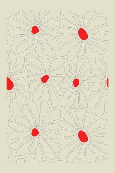 Croquis artistique de marguerites avec une tache rouge contrastante