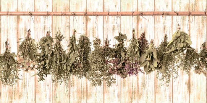 Une composition d'herbes séchées sur du bois rustique