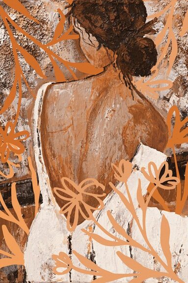 Une fille en robe blanche parmi les fleurs