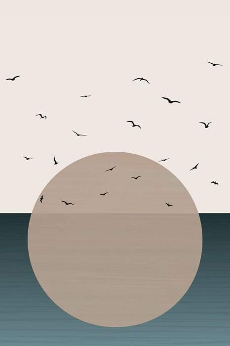 Pleine lune se reflétant dans la mer avec des oiseaux