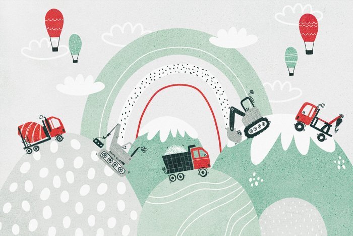 Engins de chantier sur terrain accidenté