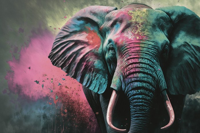 Portrait coloré à l'aquarelle d'un éléphant