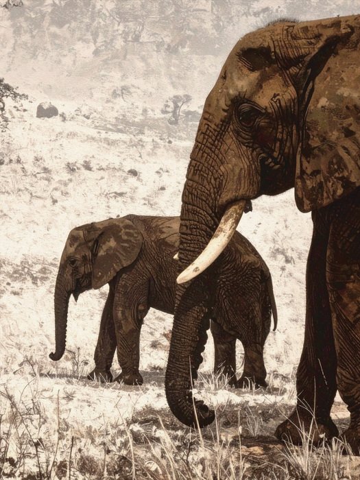 Des éléphants errant dans la savane aride