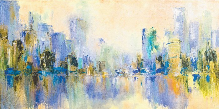 Paysage urbain artistique aux teintes pastel