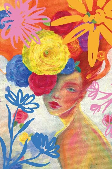 Un portrait subtil d&#39;une femme entourée de fleurs colorées