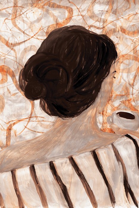 Portrait abstrait d'une femme avec une tasse de café