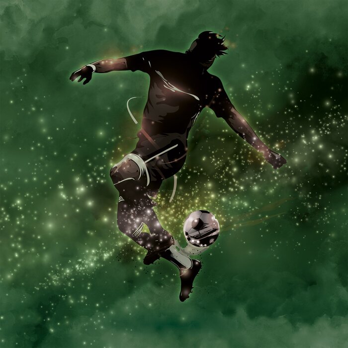 Un joueur avec un ballon sur fond vert