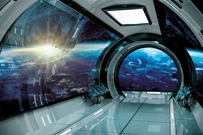 Tunnel de verre dans un vaisseau spatial