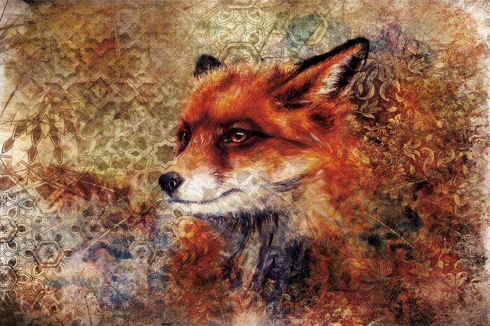 Un animal rouge parmi des motifs orientaux