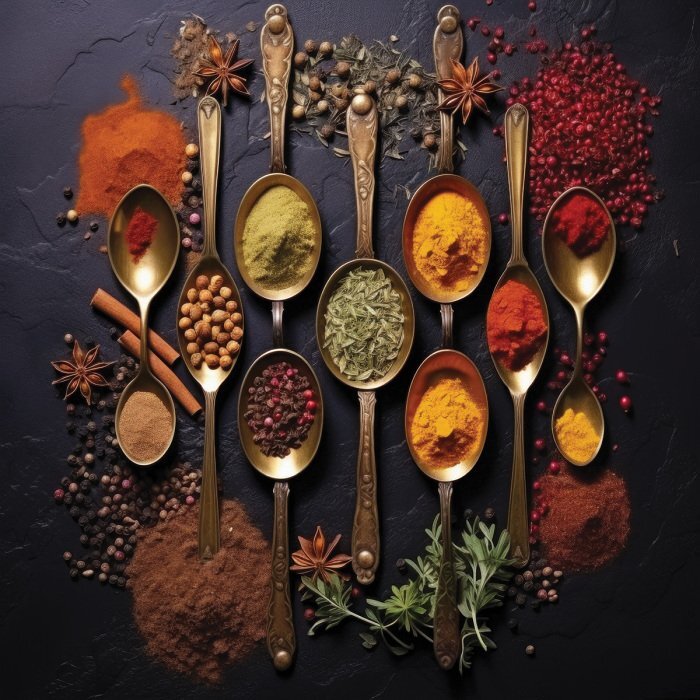 Épices aromatiques de couleurs variées