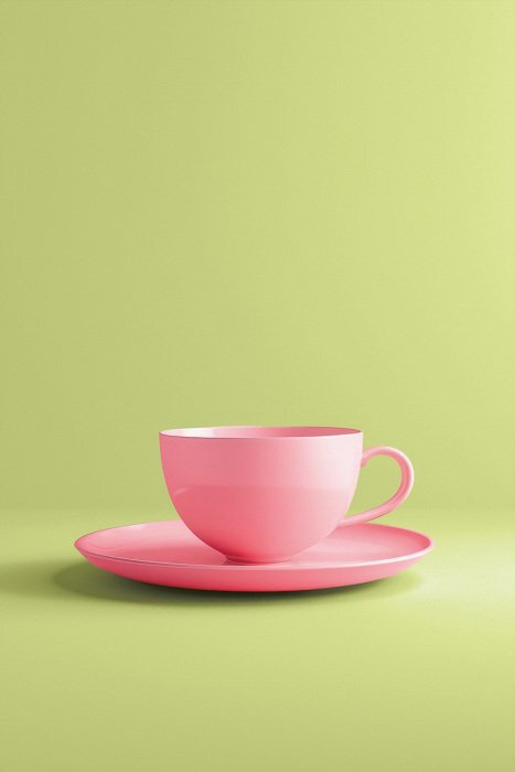 Une élégante aquarelle représentant une tasse rose sur fond vert.