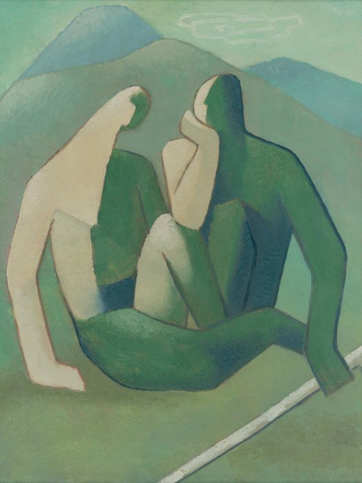 Paysage de montagne avec des figures géométriques