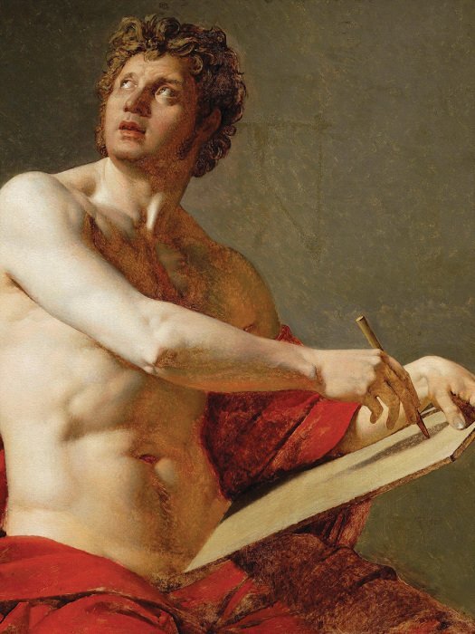 Une artiste travaillant avec du tissu rouge