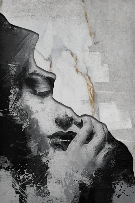 Portrait artistique d'une femme avec un motif marbré