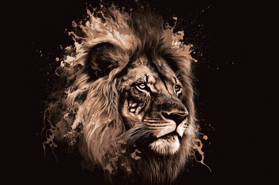 Un portrait subtil à l&#39;aquarelle d&#39;un lion dans des tons bruns chauds.